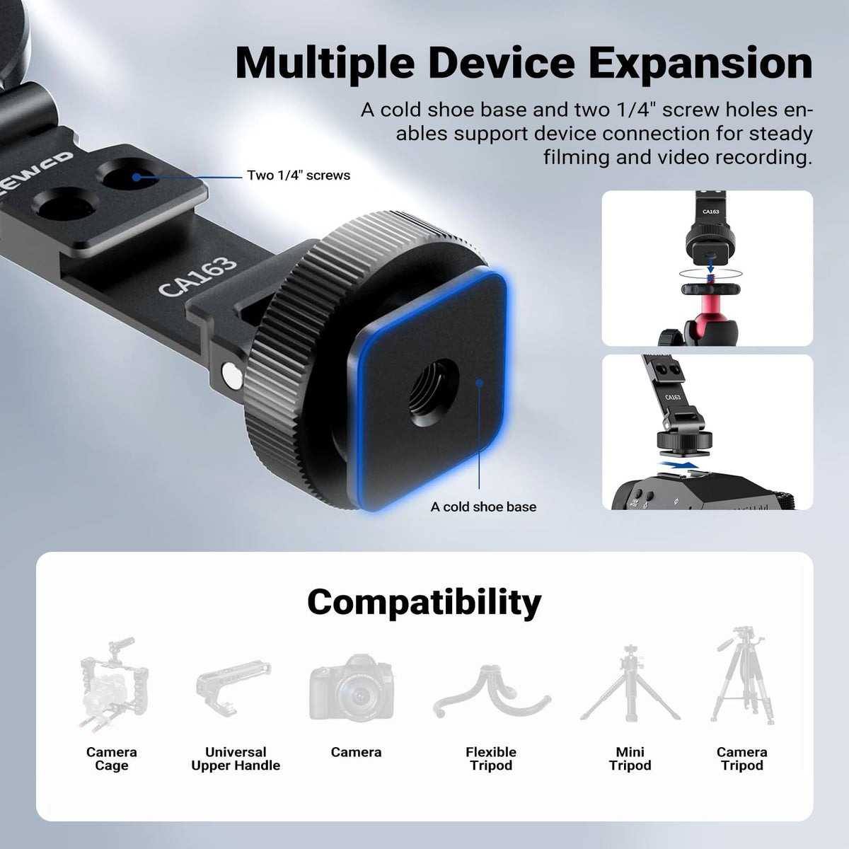 NEEWER Magnetic Tripod Phone Mount Cold Shoe Adapter,Alumnio Compacto Ligero Portátil Soporte Móvil Trípode Accesorio para Cámara, Compatible con MagSafe iPhone Samsung Android Grabación Vídeo, CA163