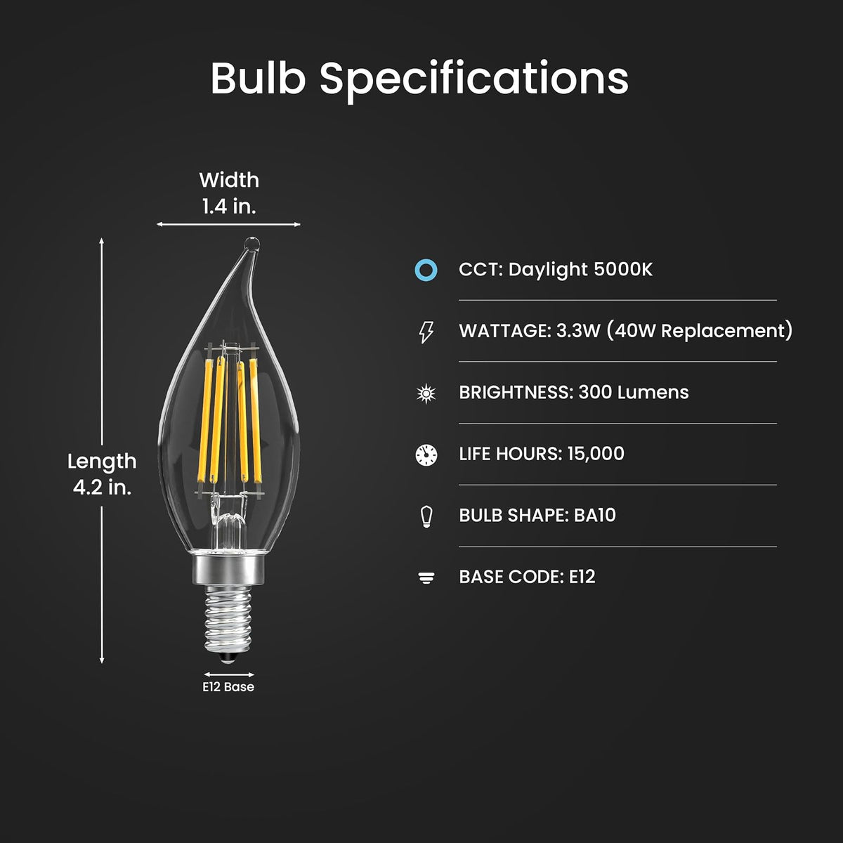 Feit Electric CFC40/950CA/FIL/6 40W EQ DM filamento de vidrio CA10 foco LED, paquete de 6