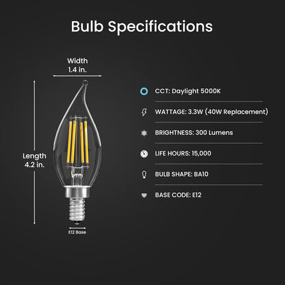 Feit Electric CFC40/950CA/FIL/6 40W EQ DM filamento de vidrio CA10 foco LED, paquete de 6