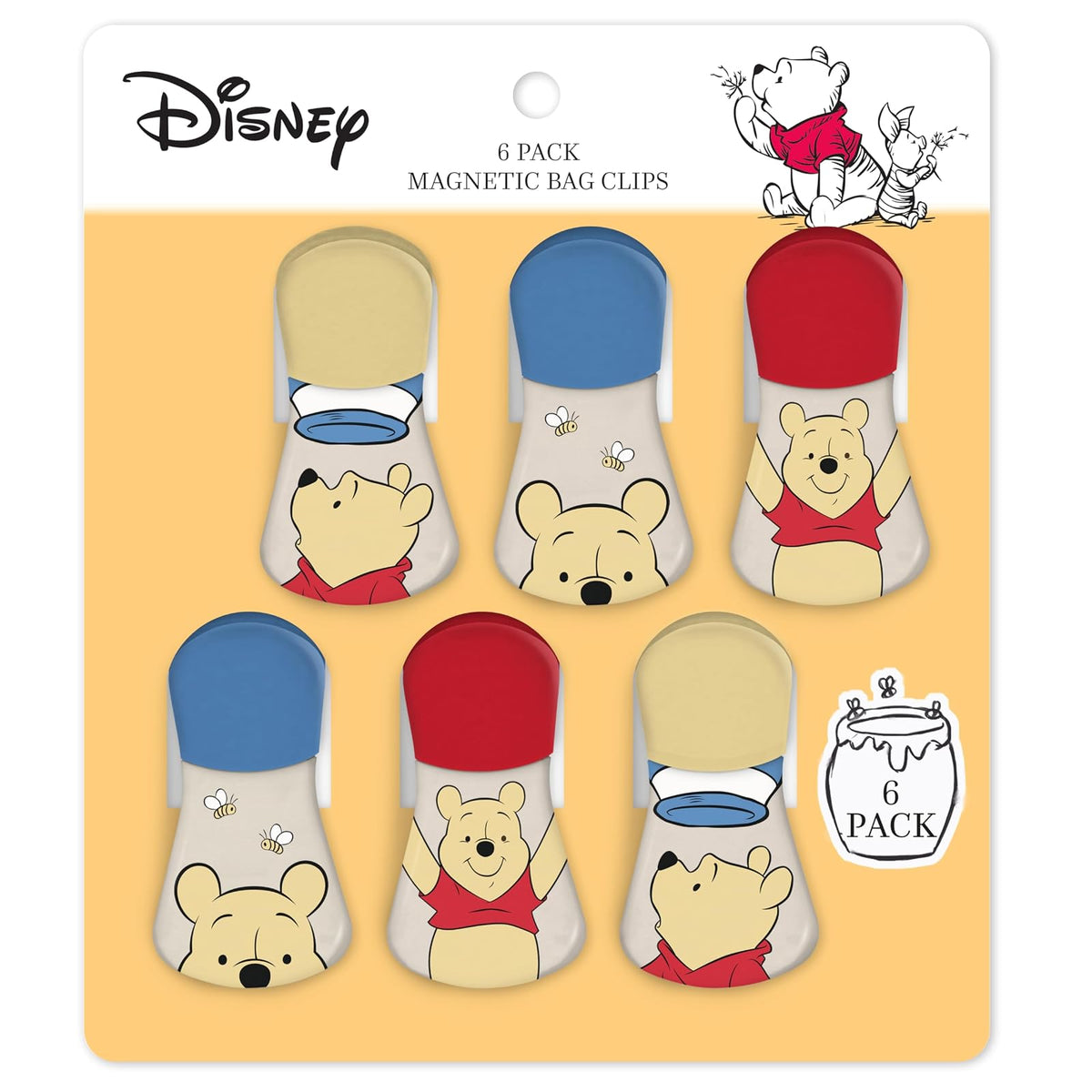 Best Brands Clips Magnéticos Reutilizables para Almacenamiento de Alimentos Disney – Juego de 6 Clips Herméticos - Pooh - Pequeño