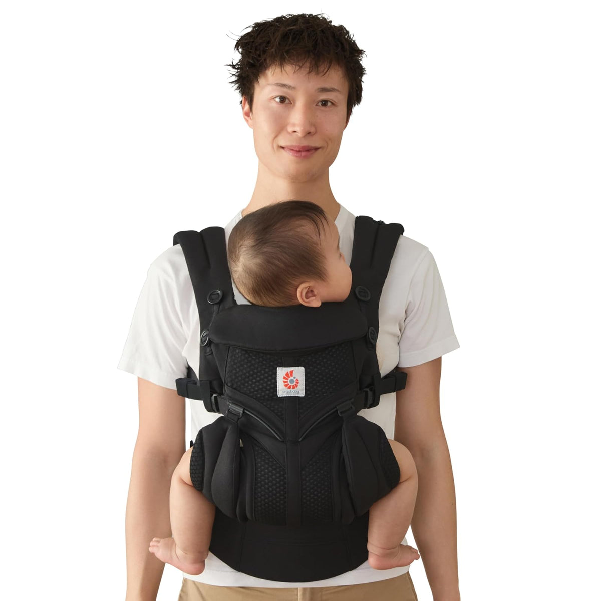Ergobaby Omni Classic Baby Carrier Portabebés para bebé Recién nacido para niños pequeños con soporte lumbar (7-45 libras) Red, Onyx Negro