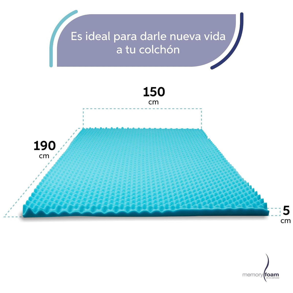 Memory Foam | Colchoneta Cool Wave Queen Size – Coloca sobre el Colchón – Fresca y con Ondas de Masaje - 100%