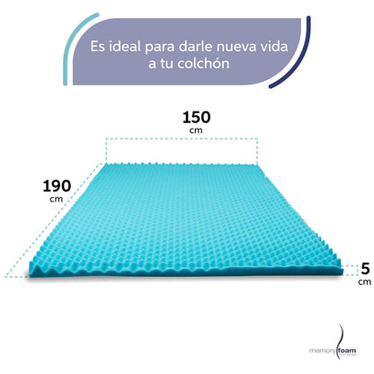 Memory Foam | Colchoneta Cool Wave Queen Size – Coloca sobre el Colchón – Fresca y con Ondas de Masaje - 100%