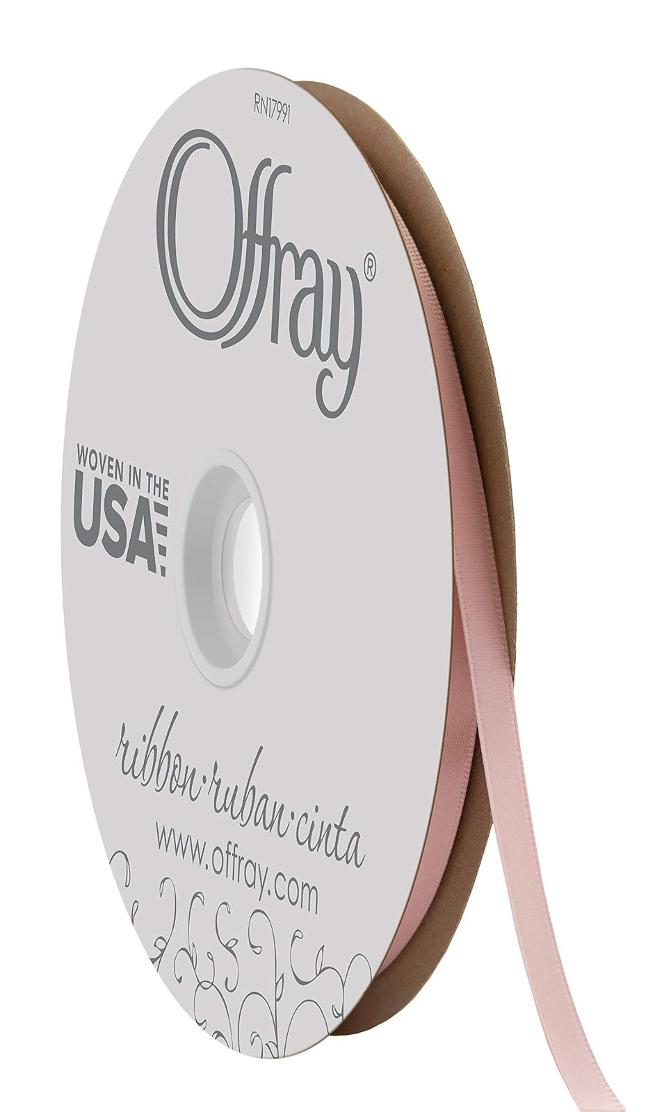 BERWICK Offray Cinta de satén de Doble Cara de 1/4 Pulgadas de Ancho, 100 Yardas, Color Rosa - Rosa Blush - 100 Yards
