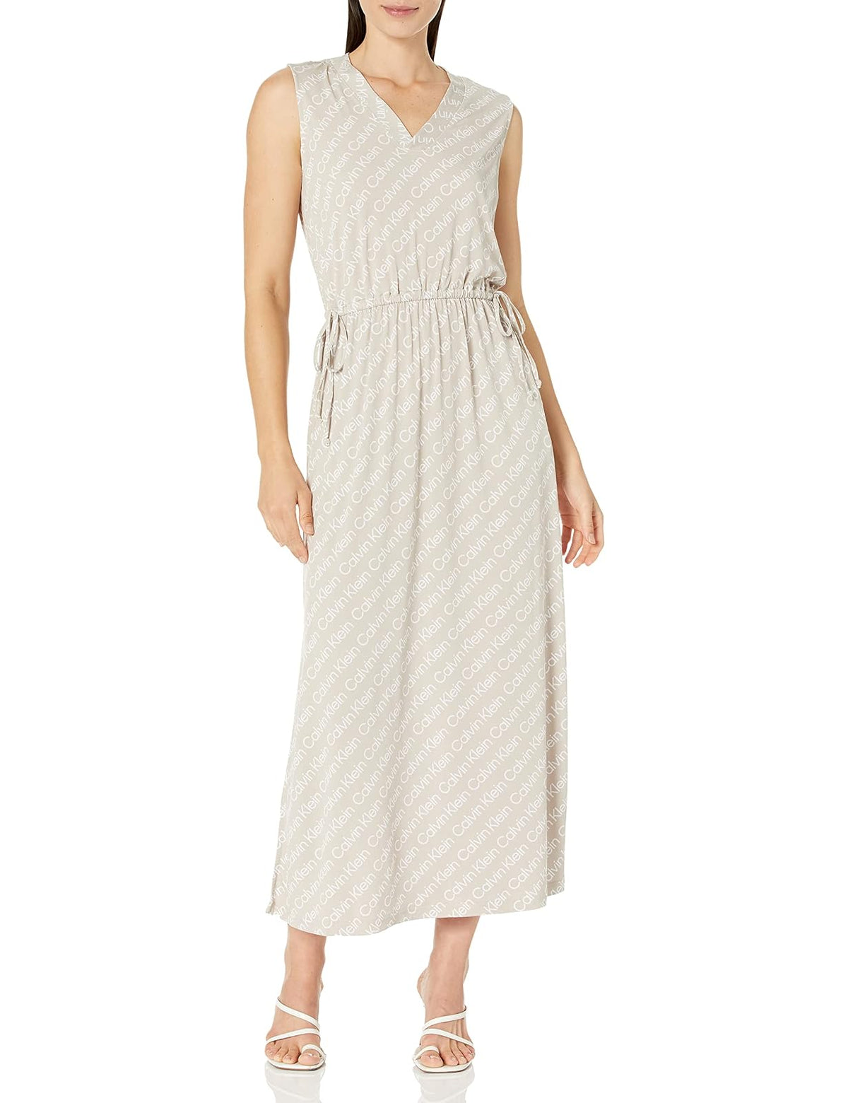 Calvin Klein Vestido sin Mangas con Logotipo de CK y Lazo en la Cintura Vestido de Fiesta Informal para Mujer