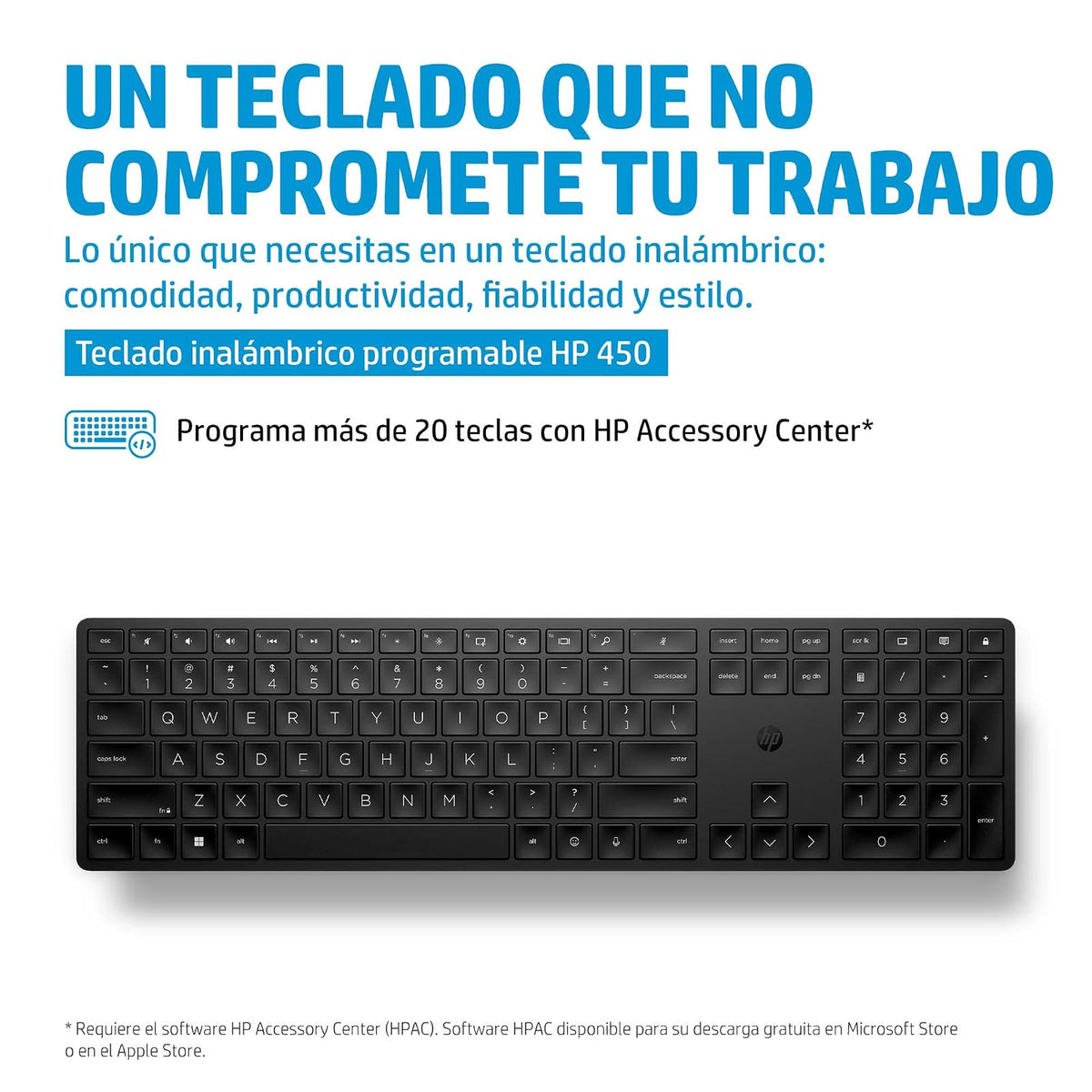 HP Teclado Inalámbrico 450, en Español, Windows/Mac OS, Multi-Dispositivo, Negro (4R184AA)
