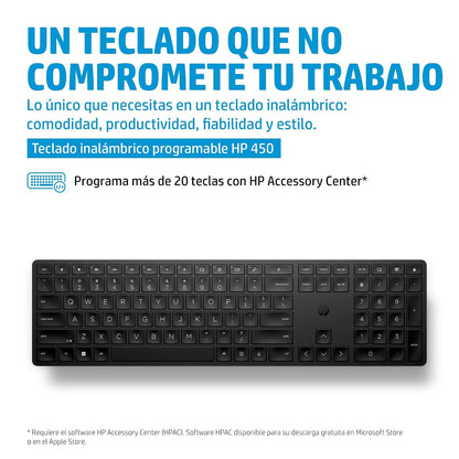 HP Teclado Inalámbrico 450, en Español, Windows/Mac OS, Multi-Dispositivo, Negro (4R184AA)