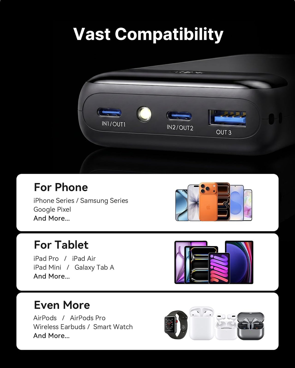INIU Power Bank, cargador portátil más pequeño de 20000 mAh con cable USB C, 22.5 W PD paquete de batería de teléfono de carga rápida, visualización LED Powerbank para viajes Xiaomi iPhone 17 16 15 14