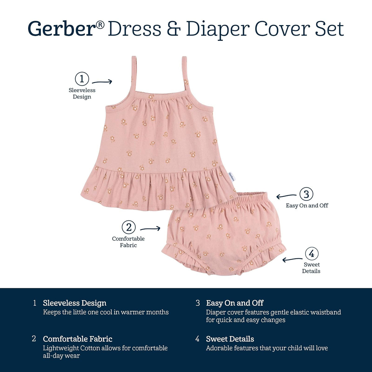 Gerber Sleeveless Tunic Top and Diaper Cover Set Juego de túnica y funda para pañales de 2 piezas bebés niñas