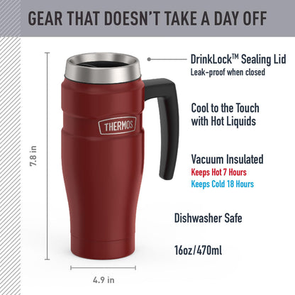 THERMOS Stainless King Taza de viaje aislada al aspiradora, 16 onzas, rojo rústico