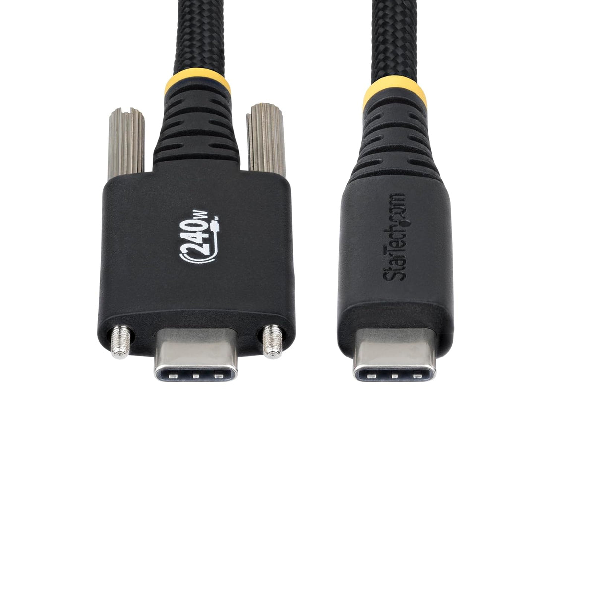 StarTech.com Cable de Carga USB-C de 10 pies (3 m), Bloqueo de Tornillo Lateral, 240W (5A) PD EPR, Cubierta de Silicona con Nylon Trenzado, Cable Cargador para Portátil, Certificado USB-IF