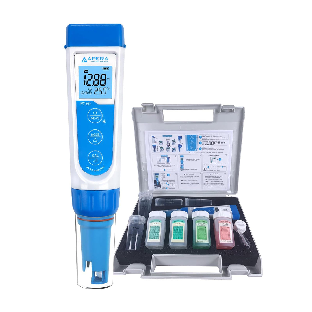 Apera Instruments PC60 Premium 5 en 1 pH/Conductividad/TDS/Salinidad/Temp. Probador de bolsillo multiparámetro, sonda reemplazable
