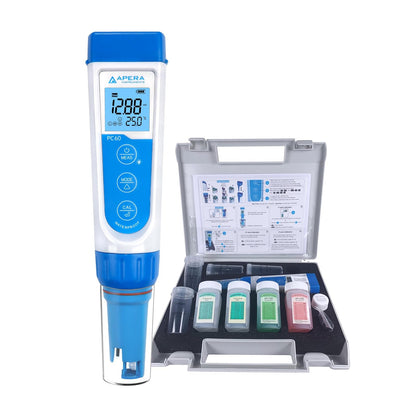 Apera Instruments PC60 Premium 5 en 1 pH/Conductividad/TDS/Salinidad/Temp. Probador de bolsillo multiparámetro, sonda reemplazable