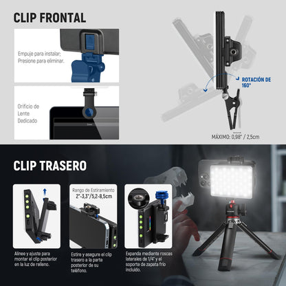 NEEWER VL67C RGB Luz Selfie con App Control, 94 LED CRI97 2000mAh Recargable, Cold Shoe Mount como Panel de Iluminación, Clip Portátil Delantero y Trasero Móvil para TikTok, Foco de Videoconferencia