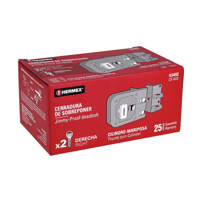 Hermex CS-60D, Cerradura de sobreponer para puertas corredizas (derecha), llave tradicional