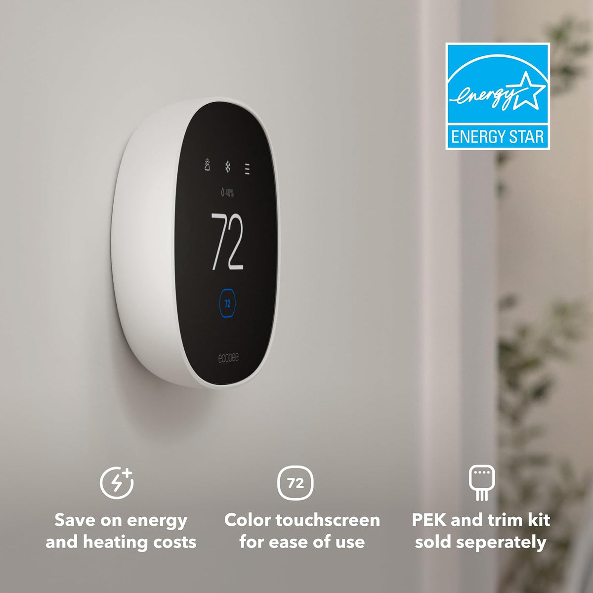 Ecobee Smart Thermostat Essential - Termostato Wi-Fi programable Certificado Energy Star - Funciona con Siri, Alexa y Google Assistant