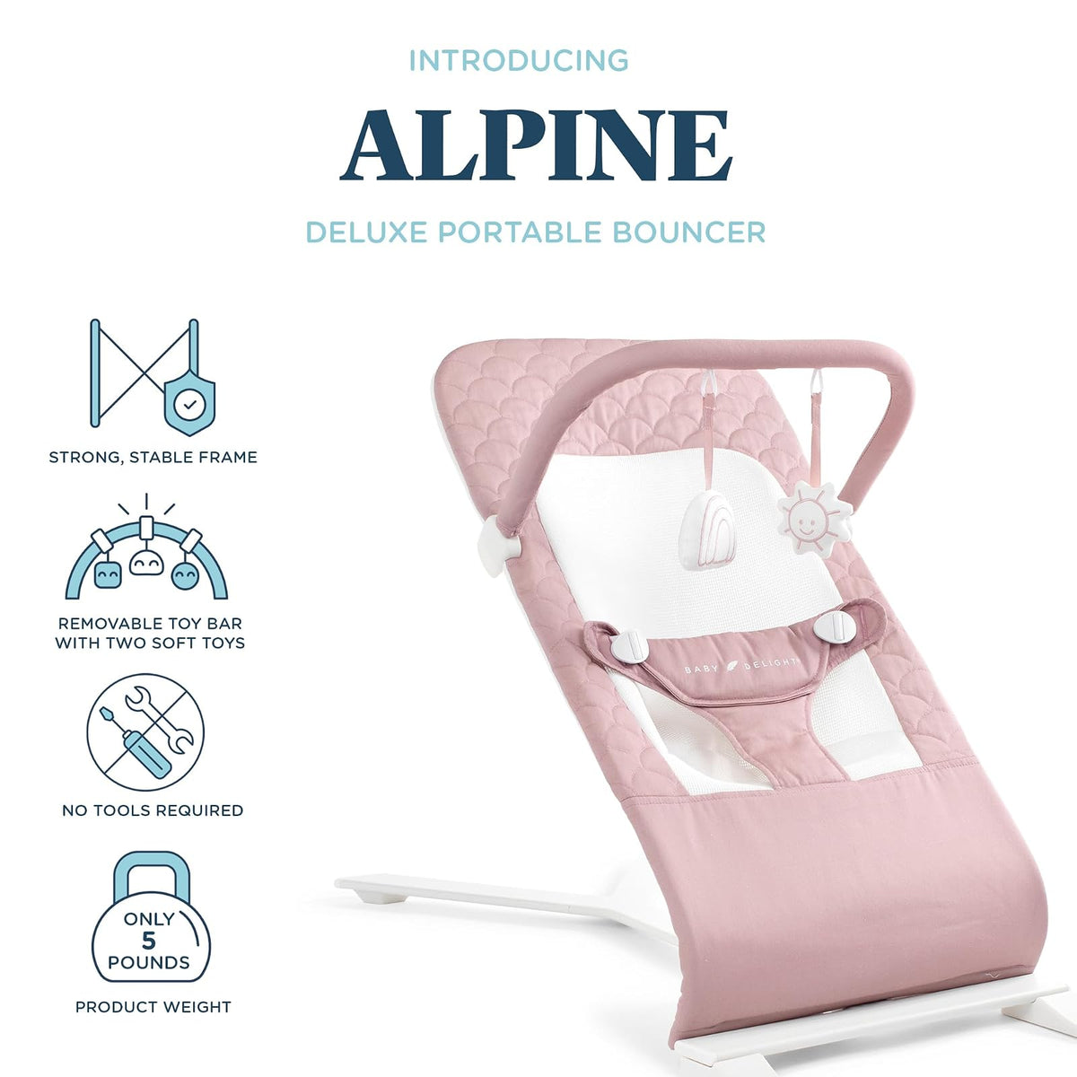 Baby Delight Alpine Deluxe - Gorila portátil para bebé, 0-6 meses, tela de algodón orgánico 100% certificado GOTS, rosa orgánica