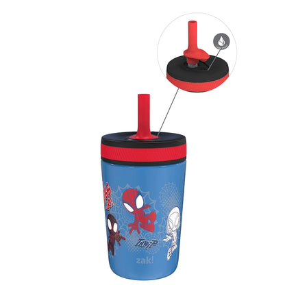 Zak Designs Vaso de Acero Inoxidable con Popote 12oz - Spidey and His Amazing Friends