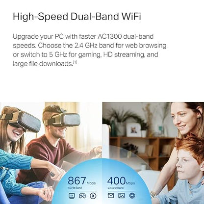 TP-Link Adaptador USB WiFi AC1300Mbps de Doble Banda 5dBi de Alta Ganancia Antena 2.4GHz/5GHz Adaptador de Red inalámbrico para PC de computadora (Archer T4U Plus) - Compatible con Windows 11/10, Mac