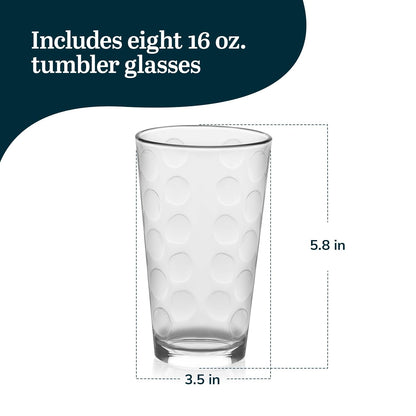 Libbey Juego de 8 Vasos de Vidrio Reno de 473 ml
