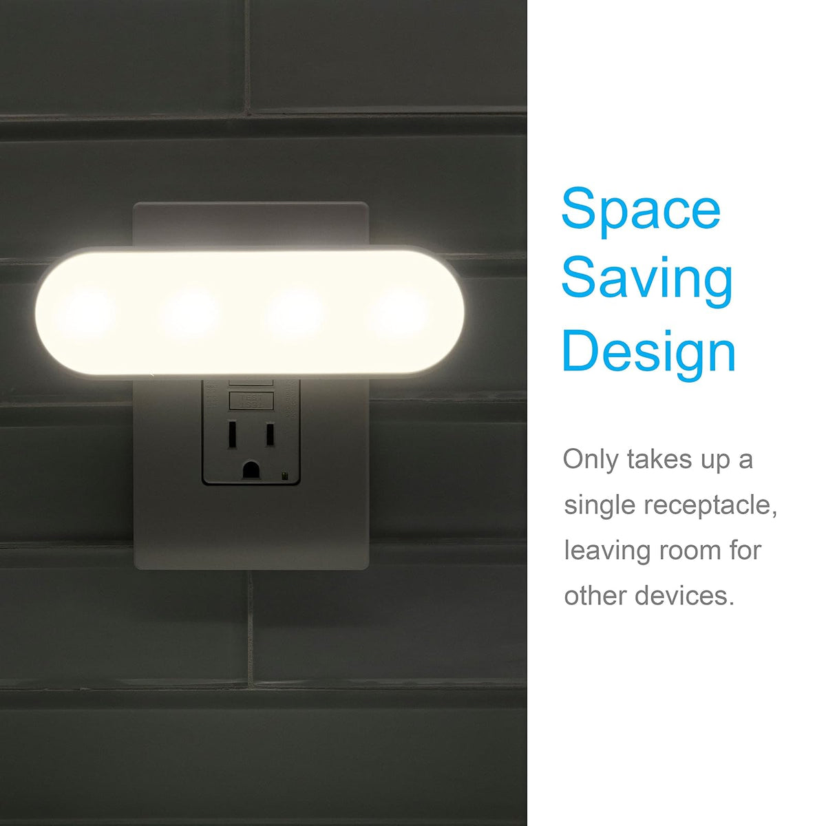 GE Ultrabrite, Barra de Luz LED, Enchúfable, Sensor de Luz, con Apagado al Amanecer, 100 Lúmenes, Ideal para Dormitorio, Baño, Pasillo, Cocina, Eficiencia Energética, Blanco, Paquete de 1, 12498