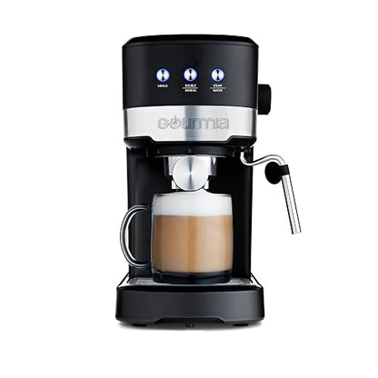 Gourmia - Cafetera de 15 barras con potente varita espumante con depósito de agua extraíble de 1,2 litros, color negro