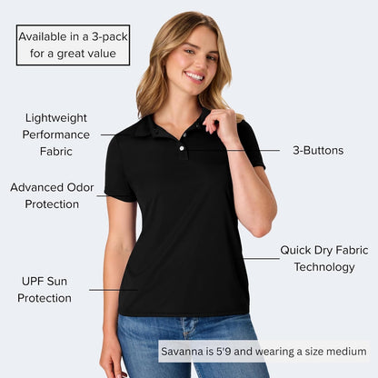 Hanes - Polo Deportivo DRI para Mujer, de Rendimiento Que Absorbe la Humedad, Negro, (Black - 1 Pack), X-Large
