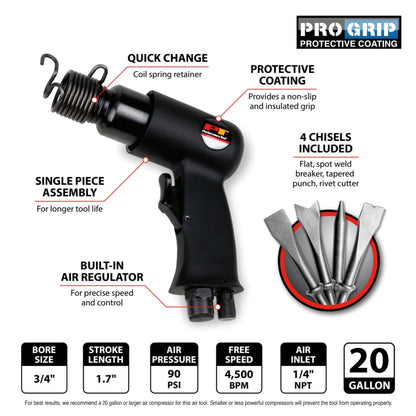 Performance Tool M550DB Martillo Neumático 2.2 lb con 4 Cinceles