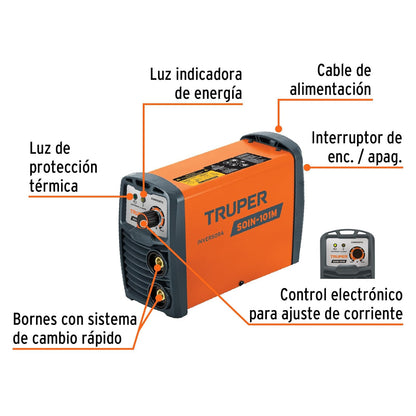 Truper SOIN-101M, Mini soldadora inversora 100 A 127 V ligera y compacta