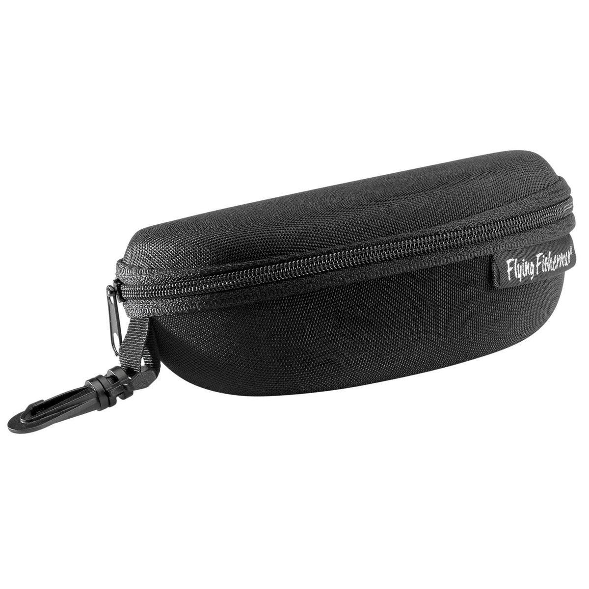 Flying Fisherman Shell Zipper Protective Fabric Sunglass Case with Clip for Men and Women Sunglasses Eyewear | Black, 2-Pack