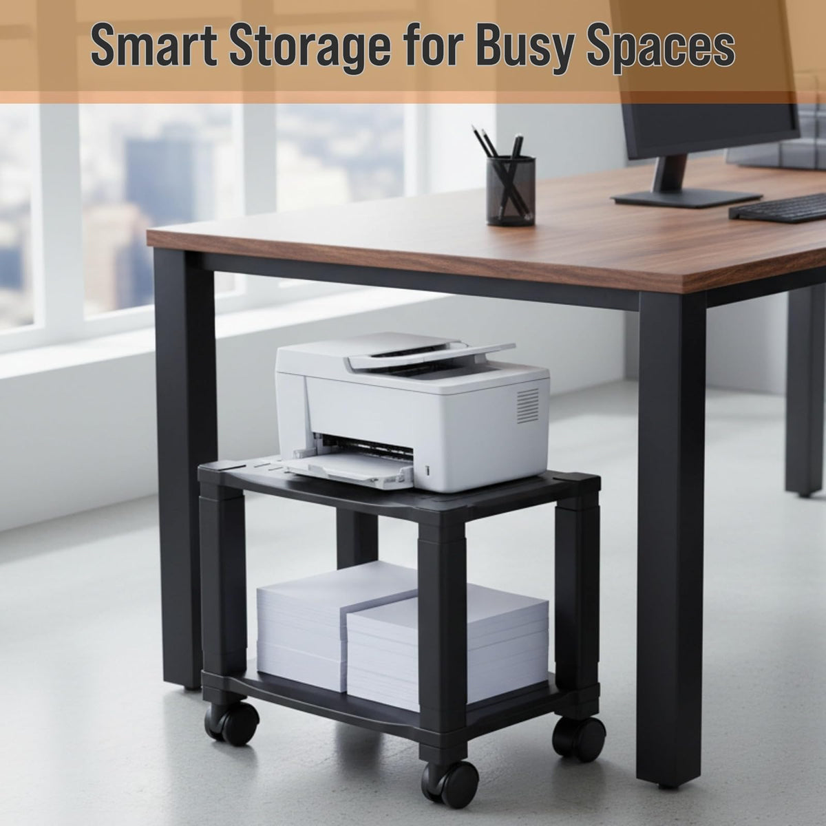 Home-Complete Soporte para Impresora de 2 Niveles para fax, escáner, Impresora, Suministros de Oficina, Compacto y móvil con Ruedas para Almacenamiento portátil