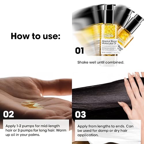 L'Oréal Professionnel Absolut Repair Molecular Aceite 90ml | Para cabello muy dañado. Aceite bifásico que reconstruye y da brillo. Repara hasta 2 años de daño en un solo uso.*