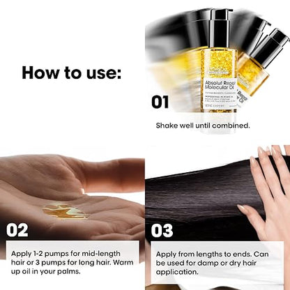 L'Oréal Professionnel Absolut Repair Molecular Aceite 90ml | Para cabello muy dañado. Aceite bifásico que reconstruye y da brillo. Repara hasta 2 años de daño en un solo uso.*