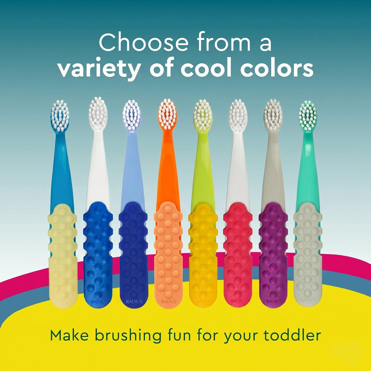 RADIUS Cepillo de dientes para niños, Totz Plus, sedoso, suave, paquete de 3 en colores surtidos, sin BPA y aceptado por ADA, diseñado para dientes y encías delicados, para niños de 3 años en adelante
