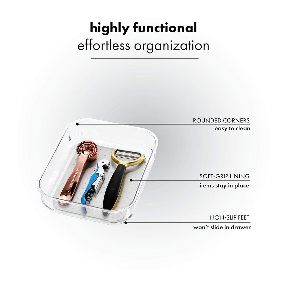 Madesmart 96666 - Organizador de papelera con agarre suave transparente, 24,77 x 19,69 x 4,76 cm, color gris