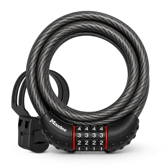 Master Lock Candado de Cable Ajustable para Bicicleta, 1,8 m, Negro | Establece tu propio bloqueo combinado de acero trenzado recubierto de vinilo que protege , scooters y equipos al