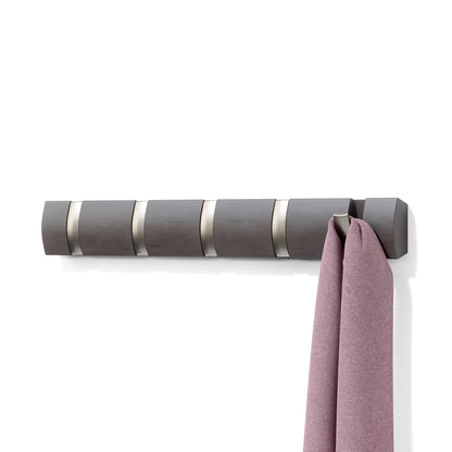 Umbra Flip Wall Mounted Floating Rack – Modern, Sleek, Space-Saving Coat Hanger with 5 Retractable, Driftwood/Nickel Hook - Madera flotante - Níquel - 5 ganchos