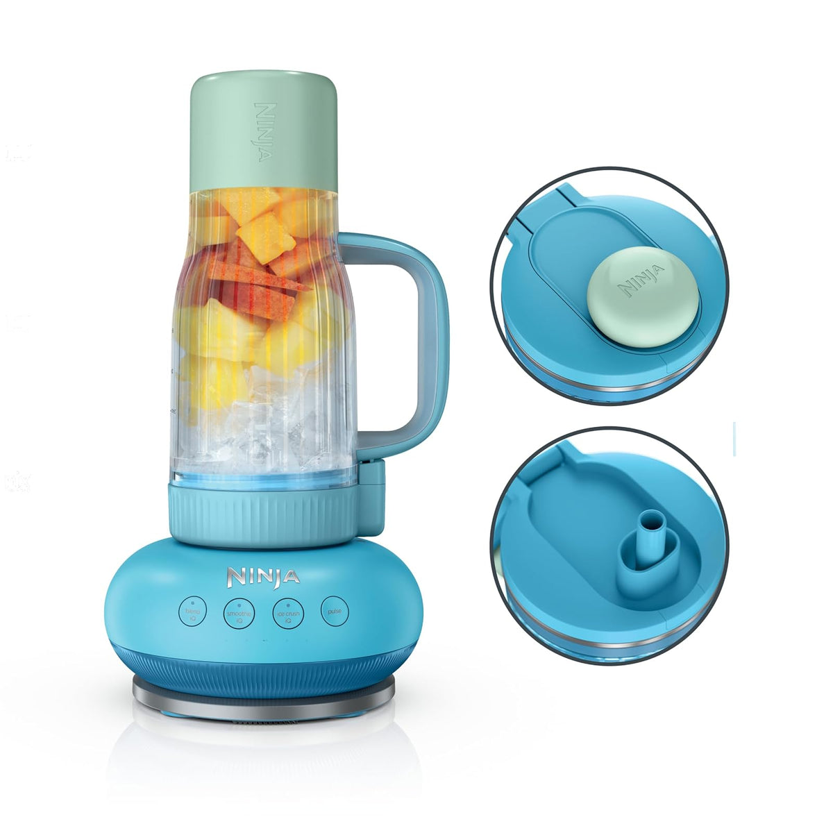 Ninja BlendBOSS Licuadora Portátil 1200W, Vaso 26 oz - Frambuesa azul - Popote + tapa Chug