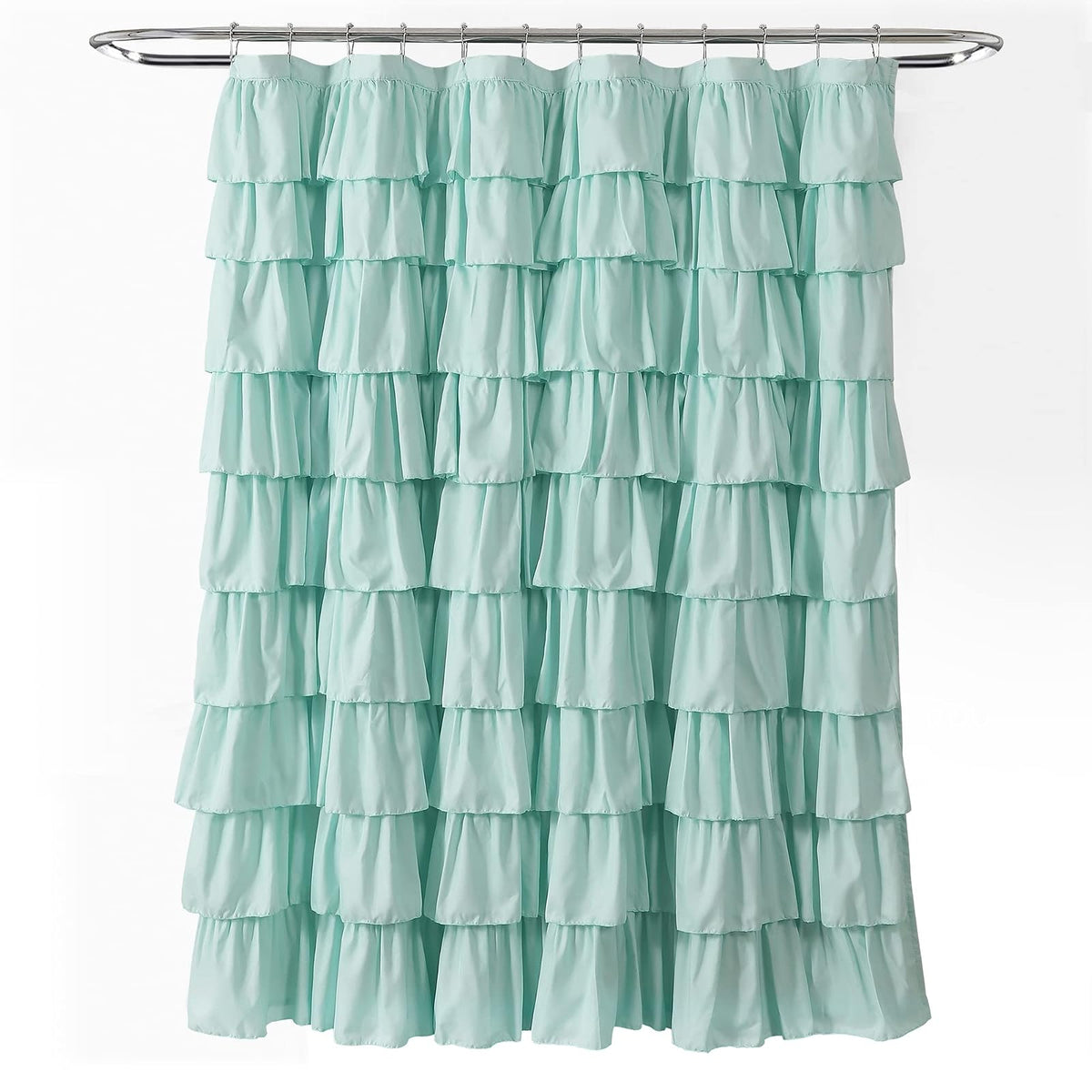 Lush Decor - Cortina de Ducha con Volantes | Diseño clásico con Textura Floral, Color Turquesa Claro, 72 x 72 Pulgadas