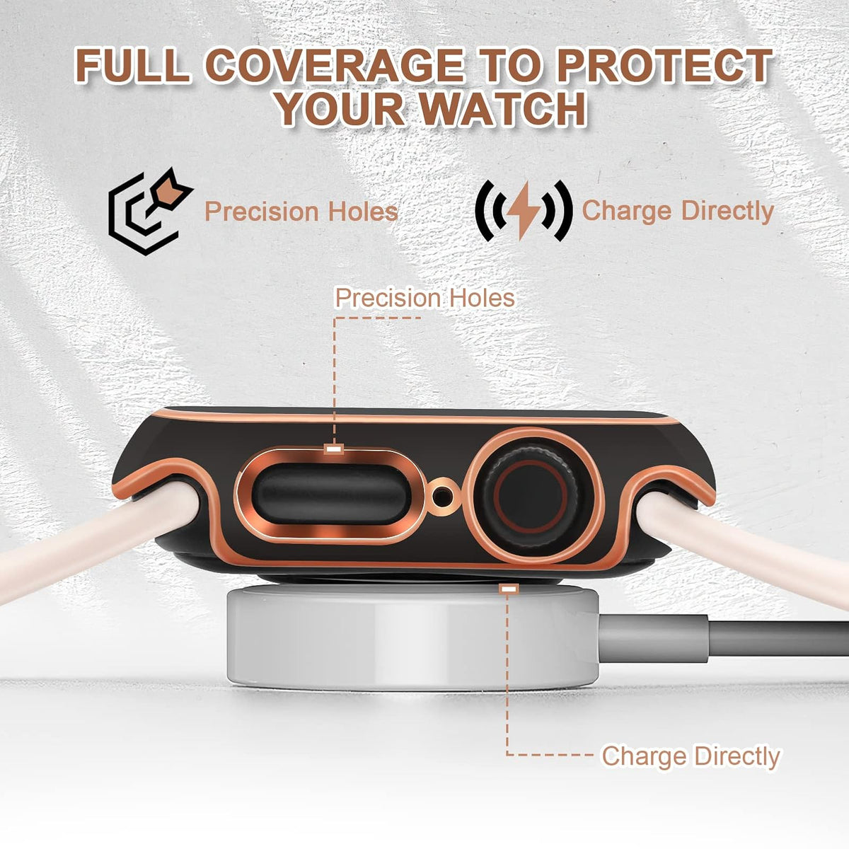ORIbox Funda rígida de policarbonato con protector de visualización de vidrio templado compatible con Apple Watch Series 3 y Apple Watch Series 2, cobertura completa, cubierta protectora ultrafina HD, negro y oro rosa