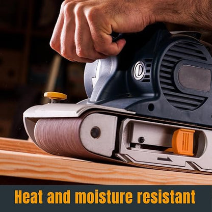 POWERTEC 110830 - Correas de lijado de óxido de aluminio de grano 120 para lijadora de banda portátil, lijado de madera y pintura, pulido de metal, 10 unidades
