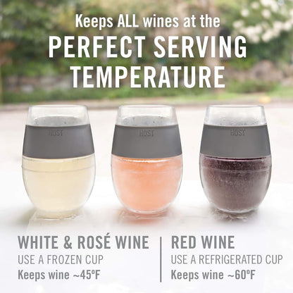 HOST - Juego de 4 vasos de refrigeración de plástico con aislamiento de doble pared congelable con gel congelador, copas de vino para vino tinto y blanco, 8.5 onzas, varios colores translúcidos