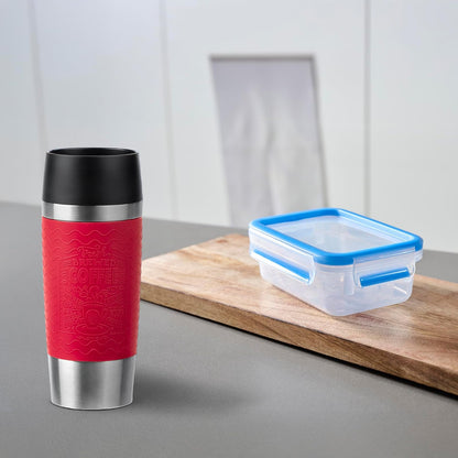 T-fal Combo Regreso a Clases con 4 Contenedores de alimento de 55 ml, Termo con Exterior de silicona color Rojo de 350 ml y Estuche de 12 plumones mágicos de regalo K3021112M
