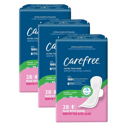 Carefree Ultra Delgado Super/Largo con Alas 28ct (paquete de 3)