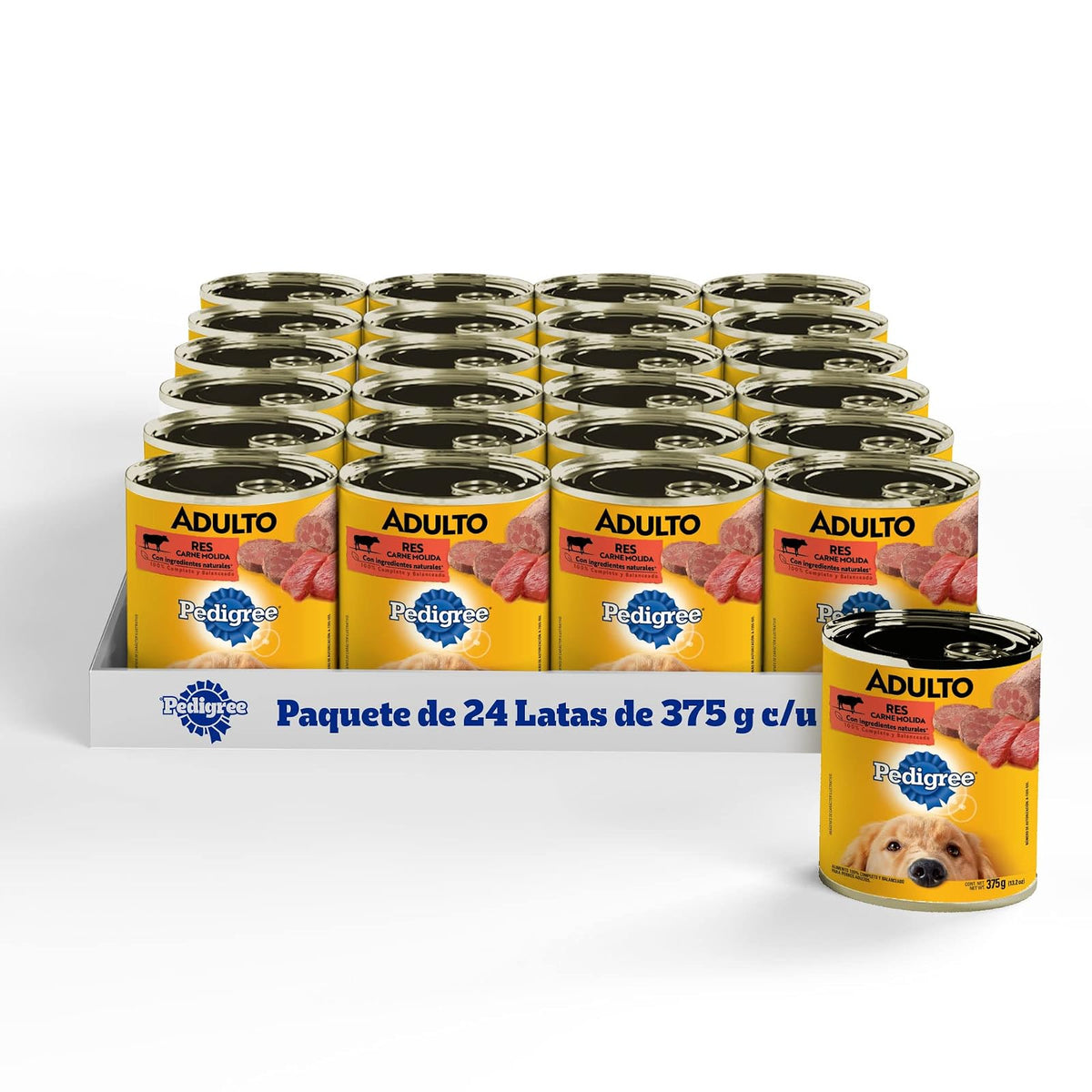 Pedigree Alimento Húmedo para Perros Adultos, Sabor Res Carne Molida 375 Gr, Paquete De 24 Latas