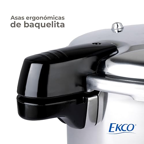 Ekco | Olla Express de 11 Litros Aluminio con 6 Sistemas de Seguridad | Cuerpo y tapa de aluminio, Cocción rápida, Mangos de baquelita, Cierre hermético, Certificado NOM