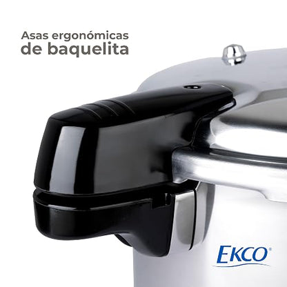Ekco | Olla Express de 11 Litros Aluminio con 6 Sistemas de Seguridad | Cuerpo y tapa de aluminio, Cocción rápida, Mangos de baquelita, Cierre hermético, Certificado NOM