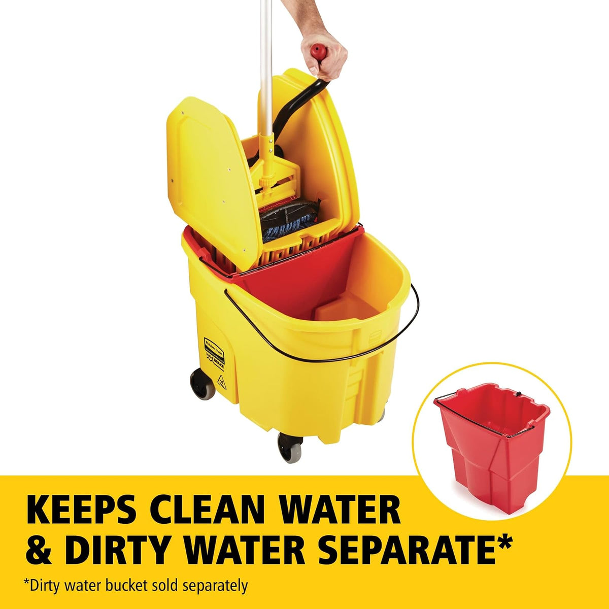 Rubbermaid Commercial Products WaveBrake 35 QT cubeta y escurridor de Prensa descendente en Ruedas, Amarillo, para Limpieza Profesional e Industrial de Suelos de Alta Resistencia