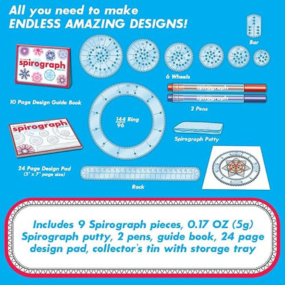 Juego de diseño de espirografía, kit de arte en espiral con kit de diseño clásico en una lata de coleccionista para niños a partir de 8 años