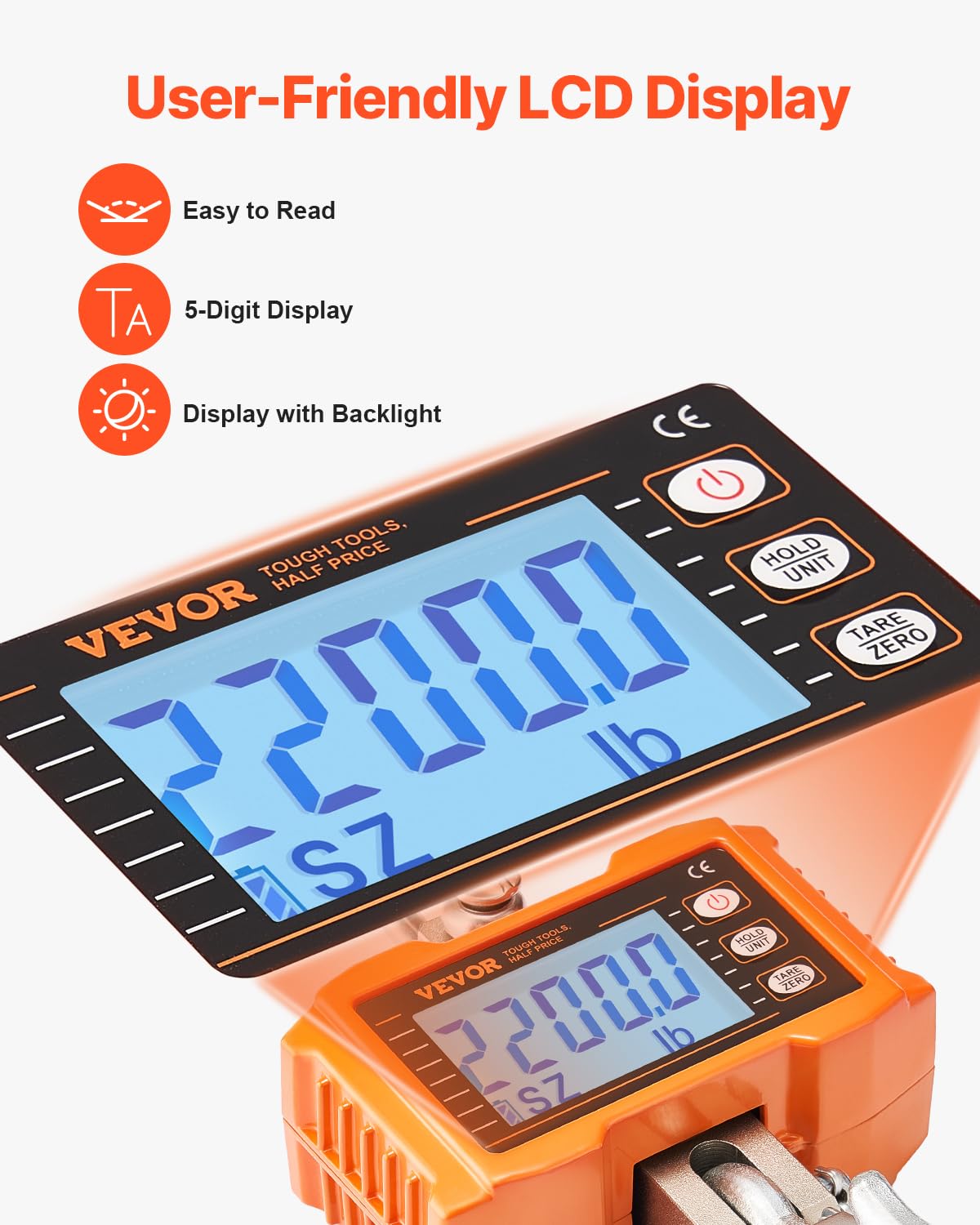 VEVOR Báscula industrial colgante de 1000 kg resistente digital con mando a distancia, báscula de carga, carcasa de aluminio fundido, pantalla LCD de alta precisión para construcción, fábrica, granja